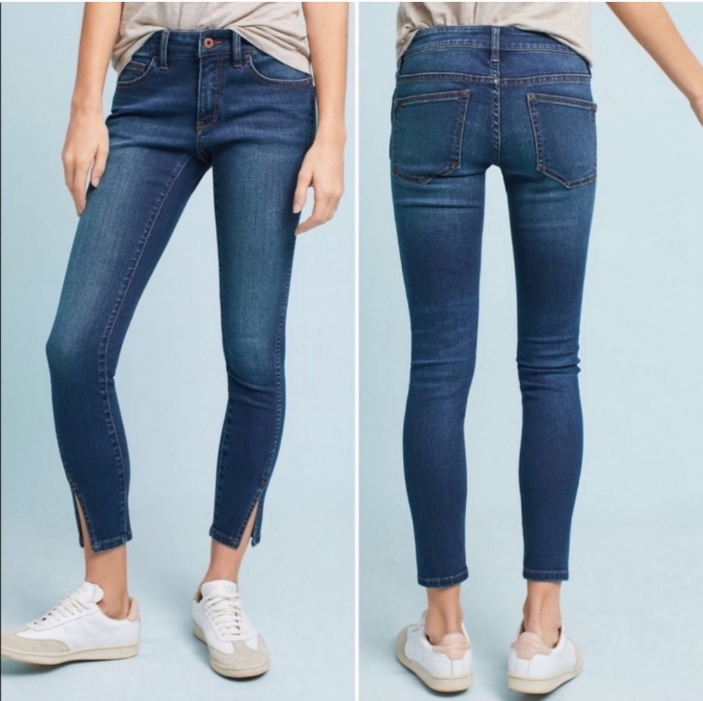 Anthropologie Pilcro Jeans Split Hem Skinny Mid Rise Blue Size 26